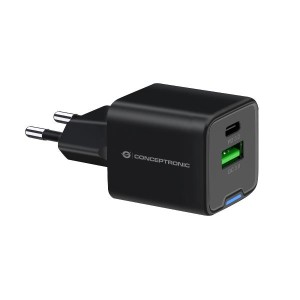 2-Port 20W GaN USB PD Charger USB-C x 1 USB-A x 1 QC 3.0 PPS Black