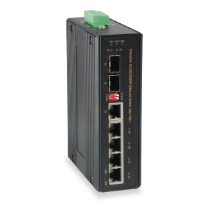 6-Port Gigabit PoE Industrial Switch 802.3at/af PoE 4 PoE Outputs 1 x SFP 1 x SFP/RJ45 Combo -40°C to 75°C DIN-Rail 126W