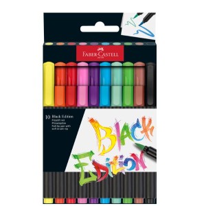 Astuccio in cartone da 10 pennarelli Black Edition con punta a pennello