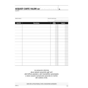 CF10 ISTINTA PER L ACQUISTO DI CARTE VALORI BLOCCO DI 50/50 COPIE AUTORICALCANTI 215X148 MM
