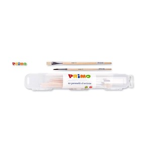 5 PENNELLI PUNTA TONDA E 5 PENNELLI PUNTA PIATTA IN PELO DI PONYMISURE ASSORTITE CON PORTAPENNELLI