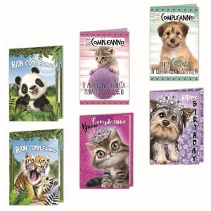 BIGLIETTI BUON COMPLEANNO CUCCIOLI ASSORTITI