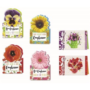 BIGLIETTI BUON COMPLEANNO FIORI ASSORTITI