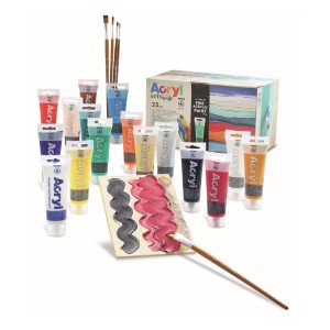 Mega Box Acryl 16 x 75ml 2 cartoncini telati 5 pennelli sintetici.