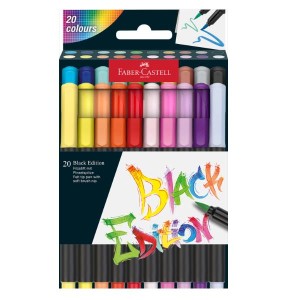 Astuccio in cartone da 20 pennarelli Black Edition con punta a pennello