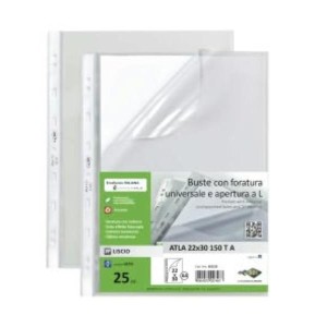 CF25 BUSTE A L CON FORATURA UNIVERSALE ATLA 150 TA - POLIPROPILENE LISCIO ALTO SPESSORE - 22X30 (A4)