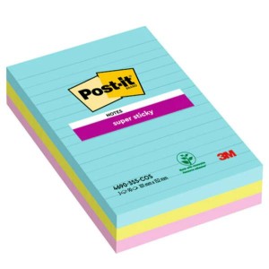Foglietti Post-it Super Sticky a righe 101 mm x 152 mm 3 blocchetti da 90 fogli Cosmic