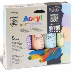 5 tubi colore acrilico fine 75ml colori pastello in scatola cartone
