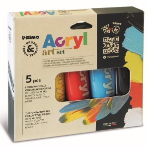 5 tubi colore acrilico fine 75ml colori primari in scatola cartone