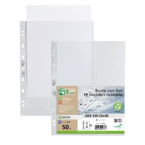 CF50 BUSTE FORATURA UNIVERSALE PP BUCCIA RICICLATO E RICICLABILE CON FORATURA UNIVERSALE RINFORZATATA (ALTO SPESSORE)