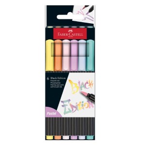 Astuccio in cartone da 6 pennarelli Black Edition con punta a pennello