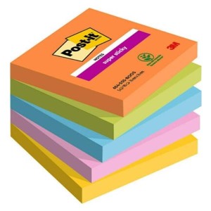 Foglietti Post-it Super Sticky 76 mm x 76 mm 5 blocchetti da 90 Fogli Boost