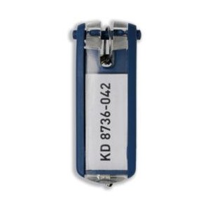 Portachiavi colore blu in plastica l etichetta è sempre visibile pratica chiusura a scatto spazio per 2-3 chiavi (conf.6)