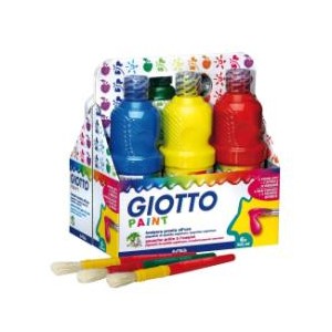 Schoolpack Giotto Tempera Pronta 6 colori assortiti da 500ml ricca e densa comprende 3 pennellotti e 2 stencils decorativi