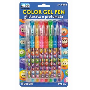 Penna glitter in 8 colori con inchiostro glitterato profumato.