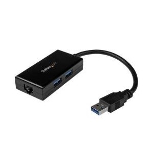 Adattatore USB 3.0 a Ethernet Gigabit con Hub USB a 2 porte incorporato
